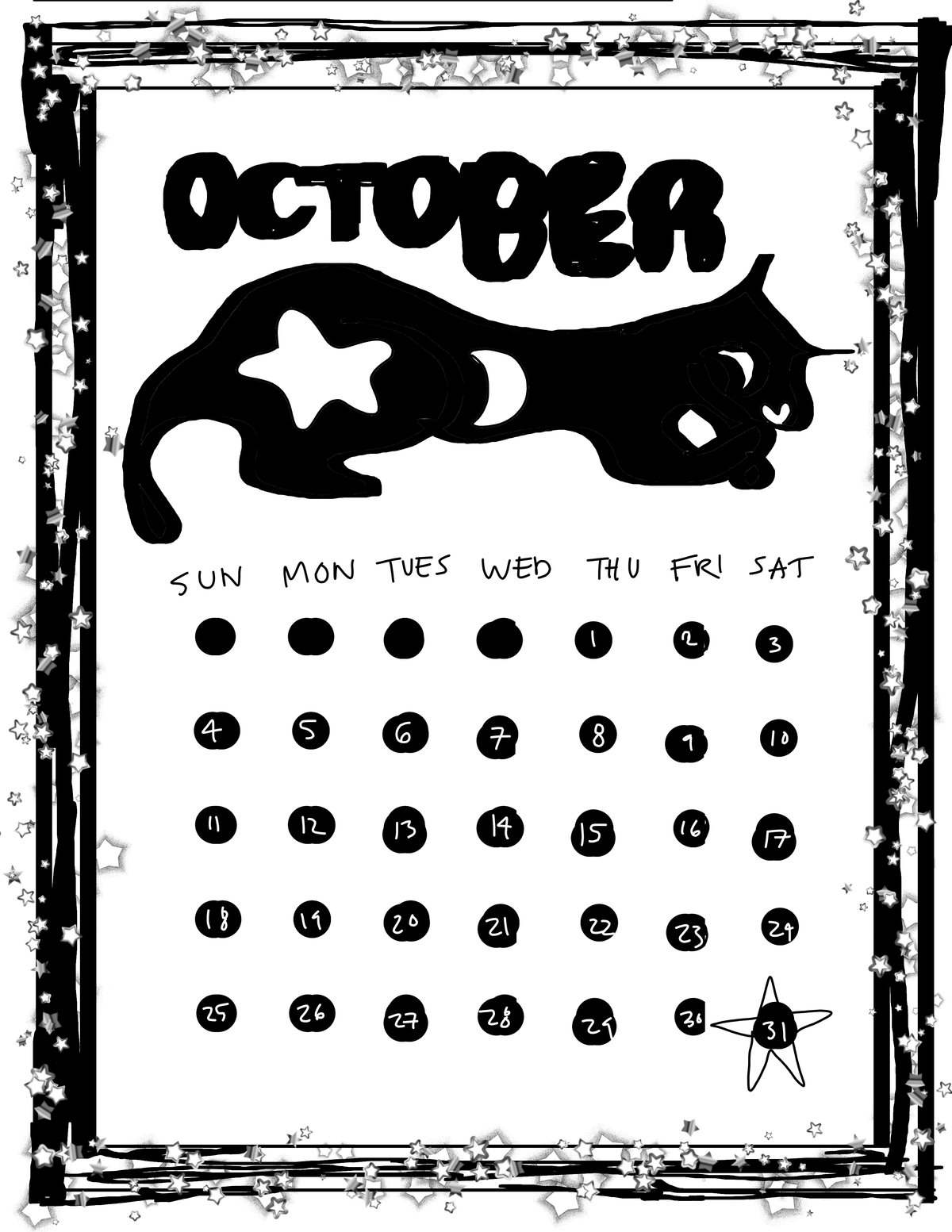 October Calendar Digital Download