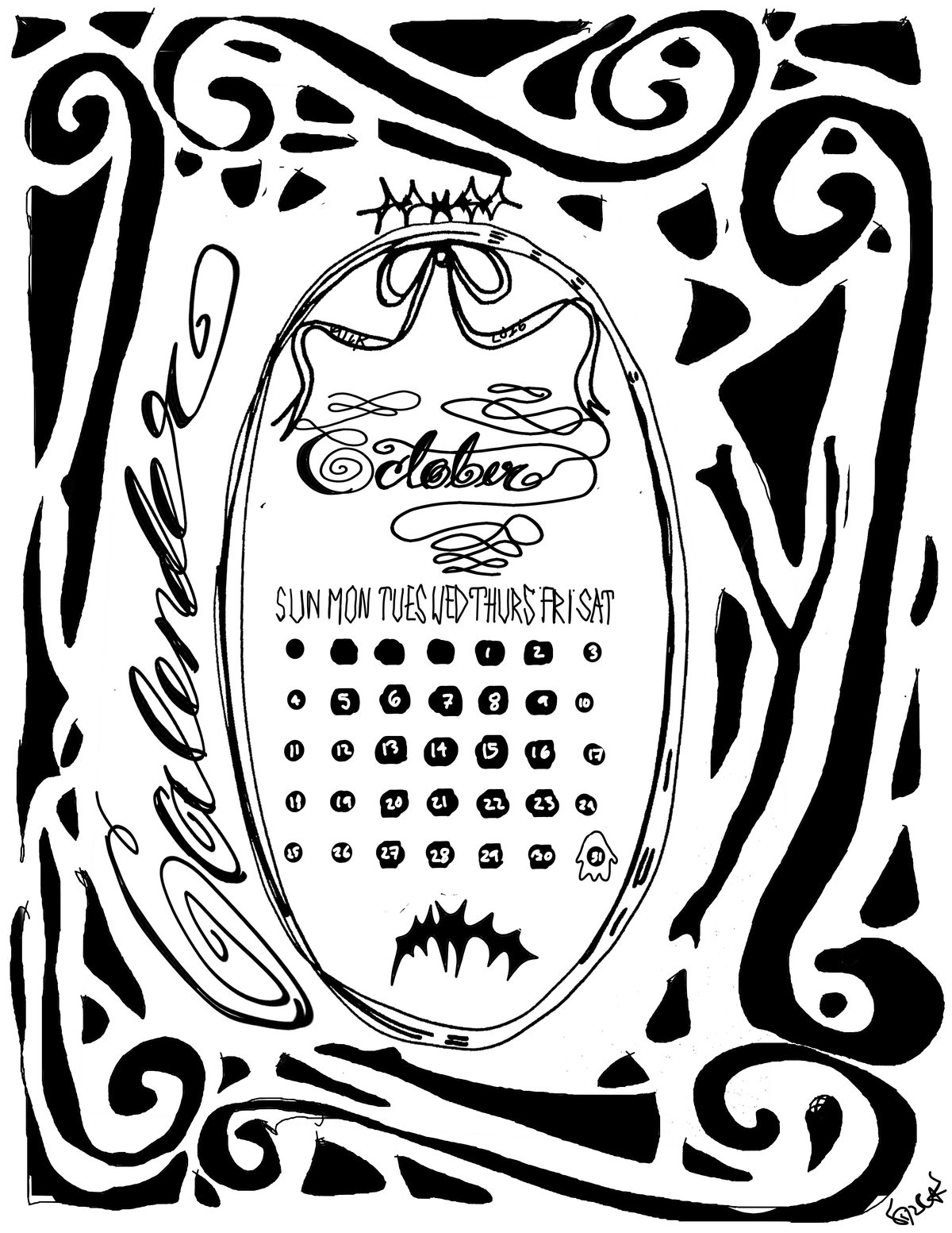 October Calendar Digital Download